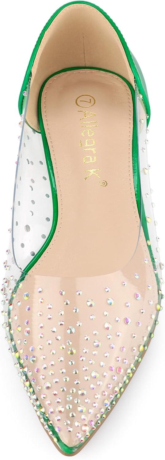 imageAllegra K Womens Pointed Toe Clear Rhinestone Ballet FlatsGreen