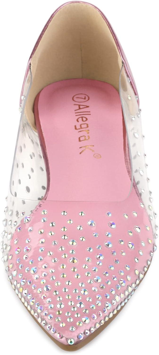 imageAllegra K Womens Pointed Toe Clear Rhinestone Ballet FlatsPink