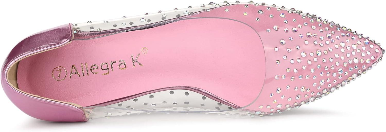 imageAllegra K Womens Pointed Toe Clear Rhinestone Ballet FlatsPink