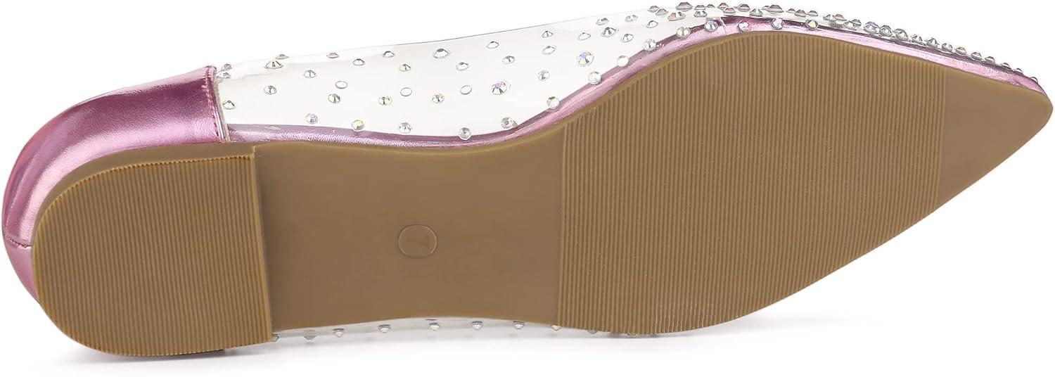 imageAllegra K Womens Pointed Toe Clear Rhinestone Ballet FlatsPink