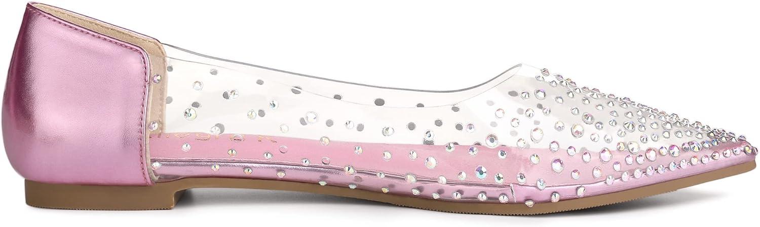 imageAllegra K Womens Pointed Toe Clear Rhinestone Ballet FlatsPink