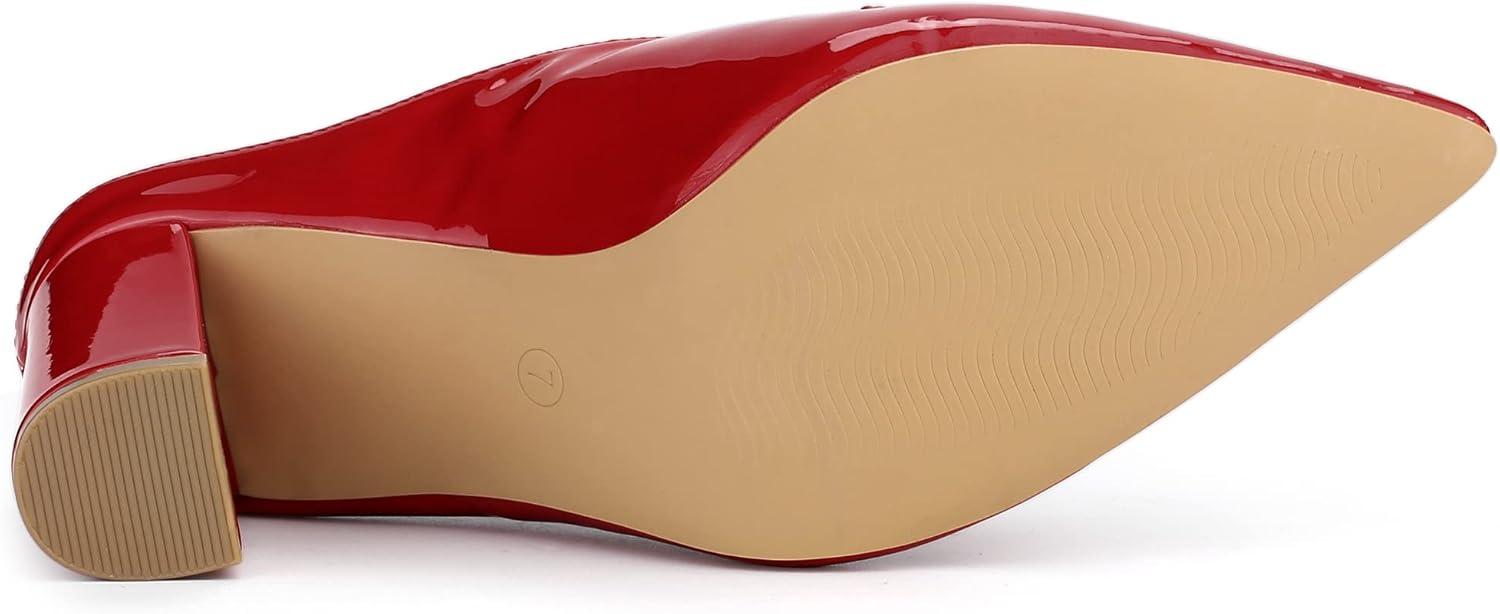 imageAllegra K Womens Pointed Toe Pearl Bow Chunky Heel Slides MulesRed