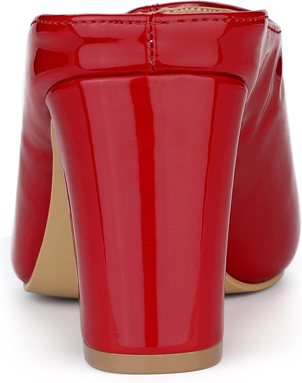 imageAllegra K Womens Pointed Toe Pearl Bow Chunky Heel Slides MulesRed