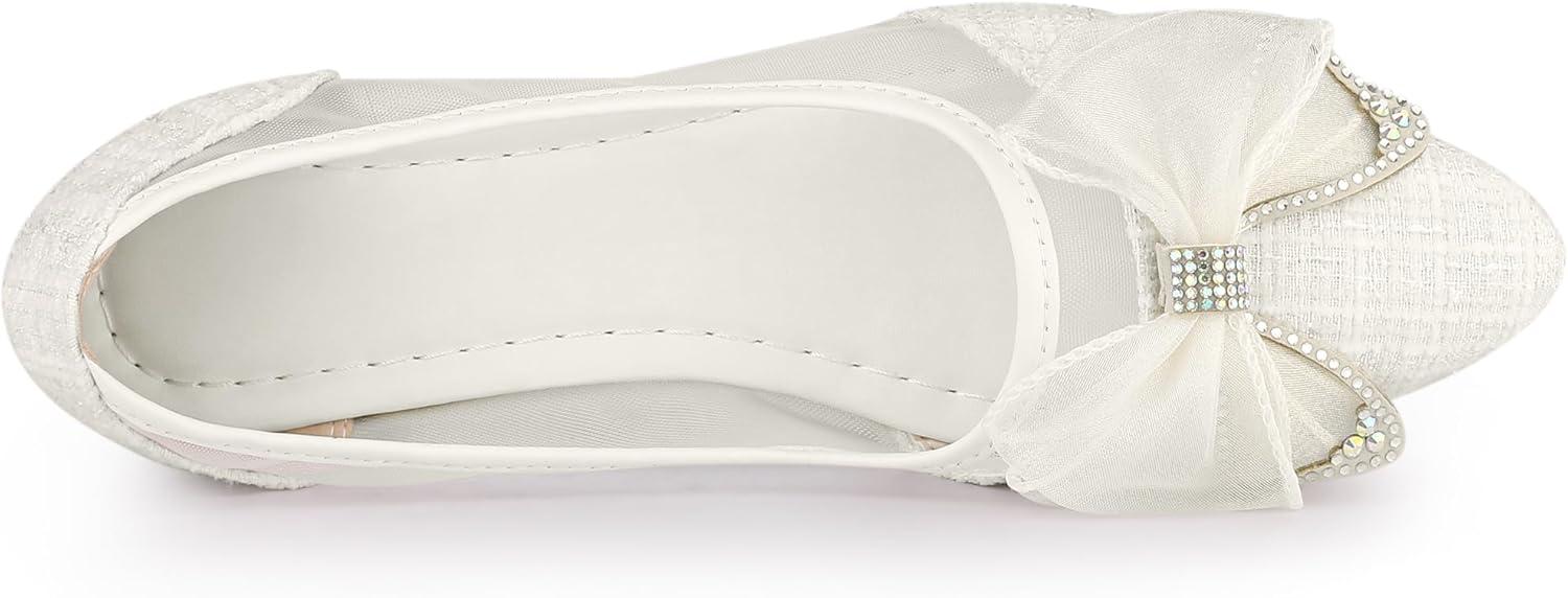 imageAllegra K Womens Pointed Toe Rhinestone Bow Slip on Mesh Ballet FlatsWhite