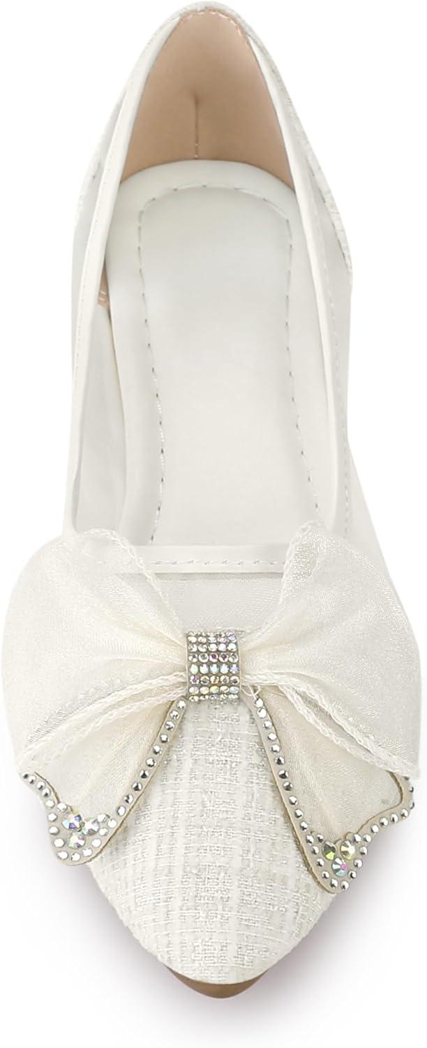 imageAllegra K Womens Pointed Toe Rhinestone Bow Slip on Mesh Ballet FlatsWhite