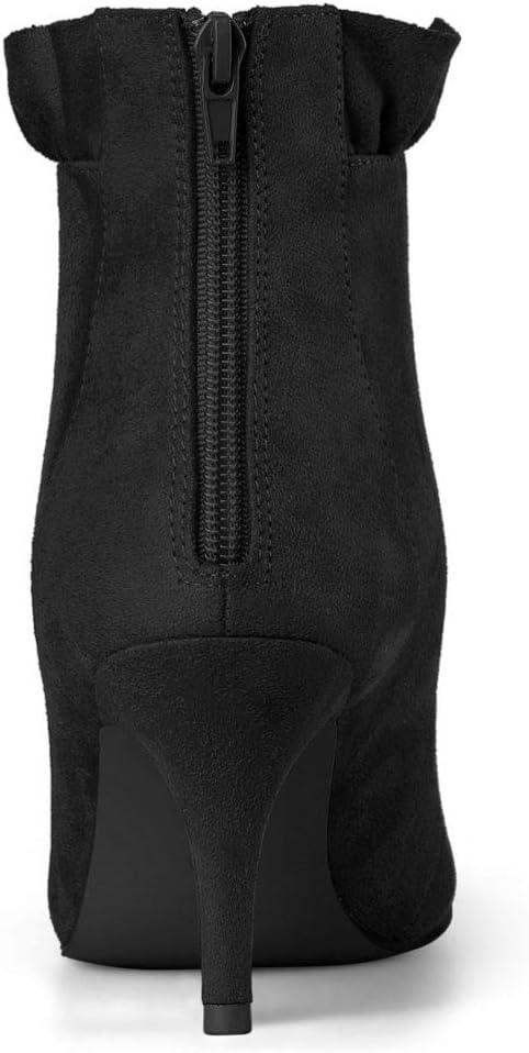 imageAllegra K Womens Pointed Toe Stiletto Heel Ruffle Ankle BootsBlack