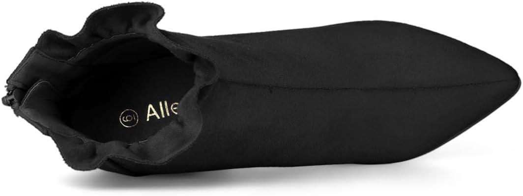 imageAllegra K Womens Pointed Toe Stiletto Heel Ruffle Ankle BootsBlack