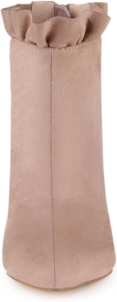 imageAllegra K Womens Pointed Toe Stiletto Heel Ruffle Ankle BootsDust Pink