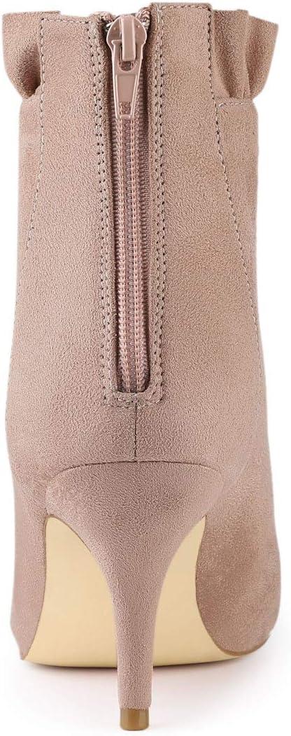 imageAllegra K Womens Pointed Toe Stiletto Heel Ruffle Ankle BootsDust Pink