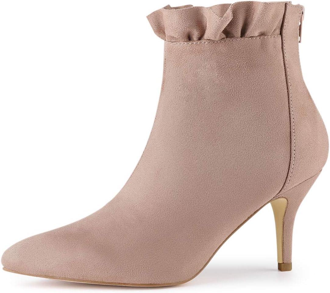 imageAllegra K Womens Pointed Toe Stiletto Heel Ruffle Ankle BootsDust Pink