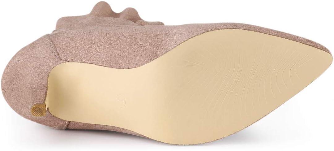 imageAllegra K Womens Pointed Toe Stiletto Heel Ruffle Ankle BootsDust Pink