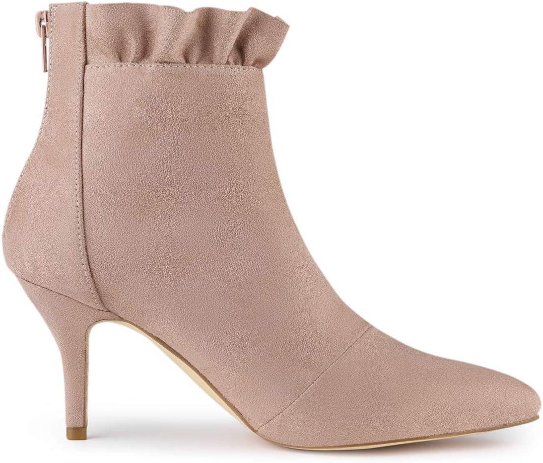 imageAllegra K Womens Pointed Toe Stiletto Heel Ruffle Ankle BootsDust Pink