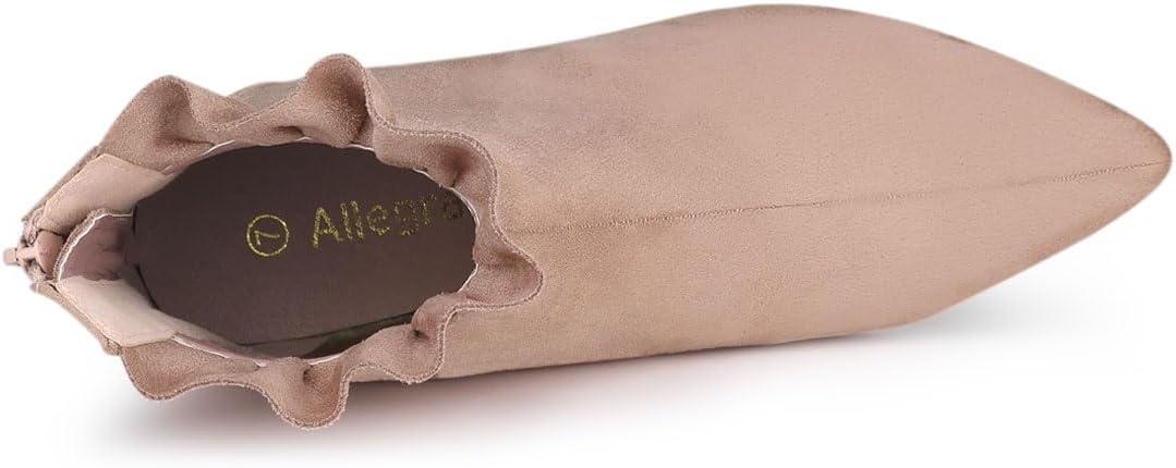 imageAllegra K Womens Pointed Toe Stiletto Heel Ruffle Ankle BootsDust Pink