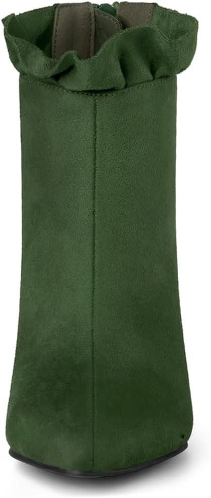 imageAllegra K Womens Pointed Toe Stiletto Heel Ruffle Ankle BootsGreen
