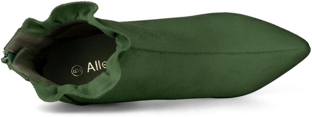imageAllegra K Womens Pointed Toe Stiletto Heel Ruffle Ankle BootsGreen