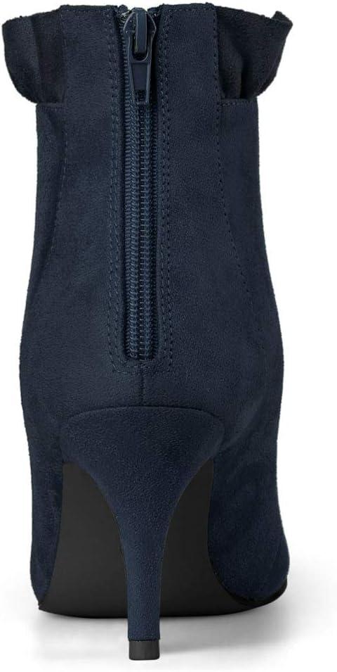 imageAllegra K Womens Pointed Toe Stiletto Heel Ruffle Ankle BootsNavy Blue