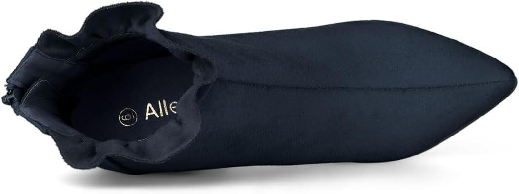 imageAllegra K Womens Pointed Toe Stiletto Heel Ruffle Ankle BootsNavy Blue