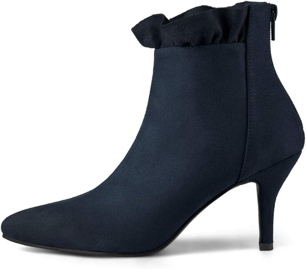 imageAllegra K Womens Pointed Toe Stiletto Heel Ruffle Ankle BootsNavy Blue