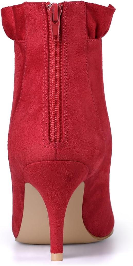 imageAllegra K Womens Pointed Toe Stiletto Heel Ruffle Ankle BootsRed
