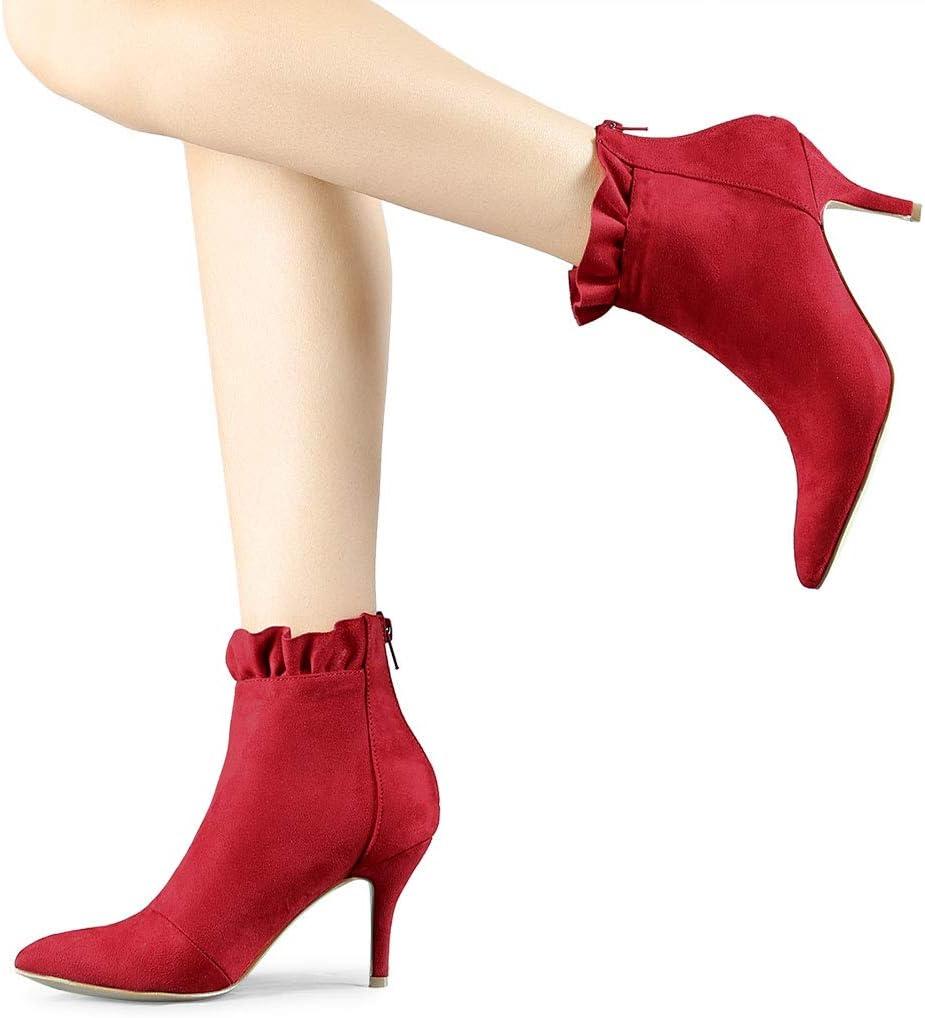 imageAllegra K Womens Pointed Toe Stiletto Heel Ruffle Ankle BootsRed
