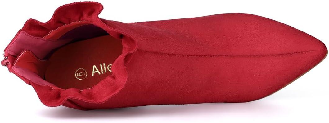 imageAllegra K Womens Pointed Toe Stiletto Heel Ruffle Ankle BootsRed