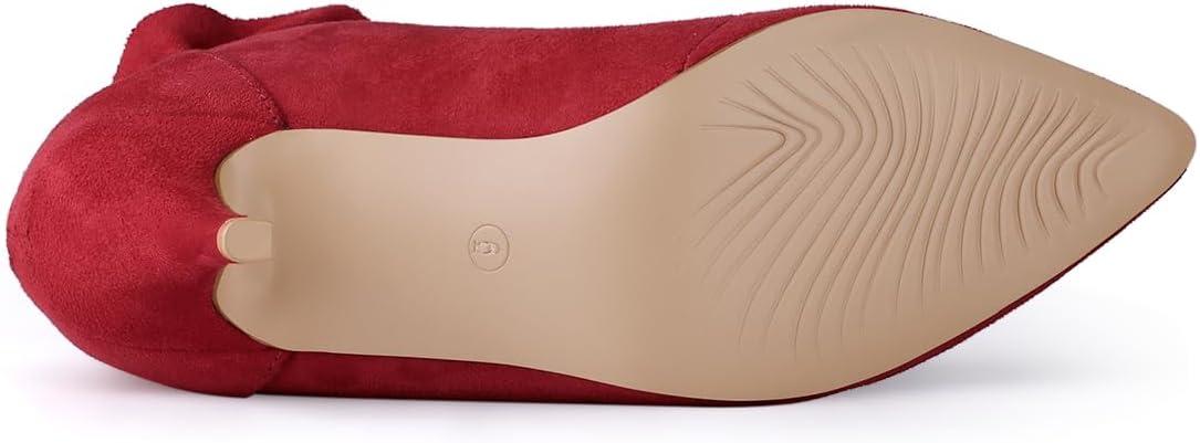 imageAllegra K Womens Pointed Toe Stiletto Heel Ruffle Ankle BootsRed
