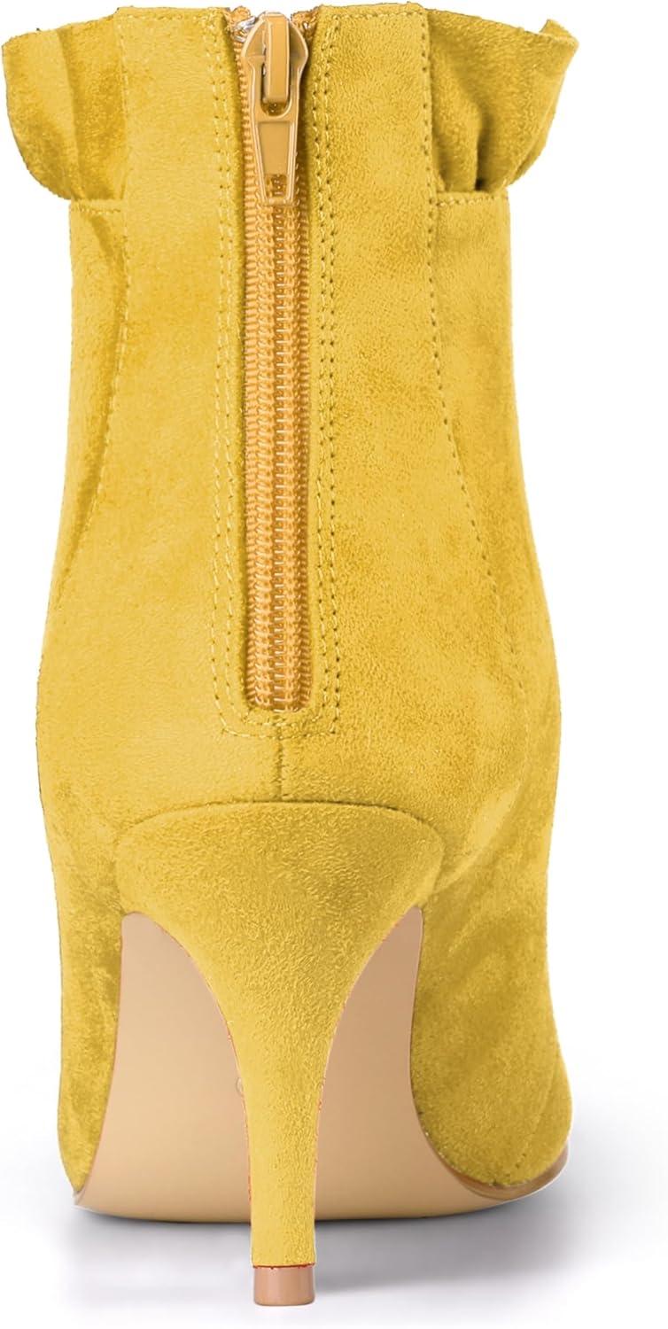 imageAllegra K Womens Pointed Toe Stiletto Heel Ruffle Ankle BootsYellow