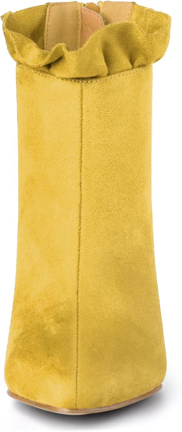 imageAllegra K Womens Pointed Toe Stiletto Heel Ruffle Ankle BootsYellow