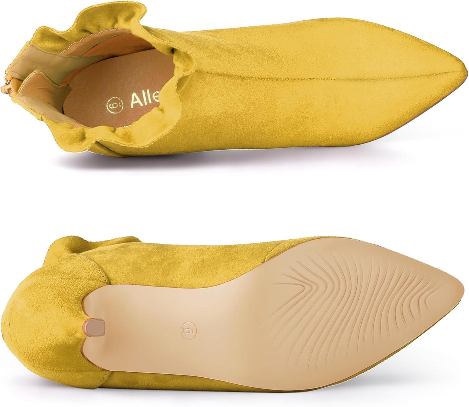 imageAllegra K Womens Pointed Toe Stiletto Heel Ruffle Ankle BootsYellow