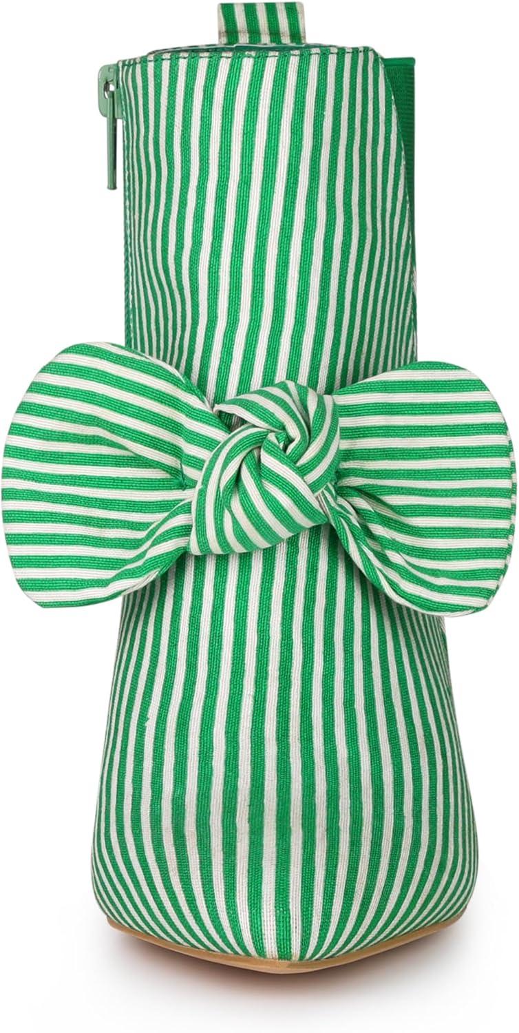 imageAllegra K Womens Pointed Toe Zip Striped Chunky Heels Ankle BootsGreen