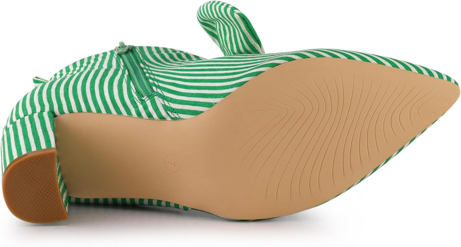imageAllegra K Womens Pointed Toe Zip Striped Chunky Heels Ankle BootsGreen