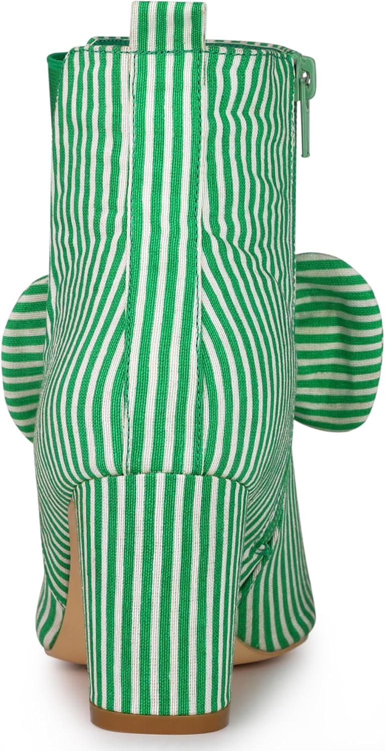 imageAllegra K Womens Pointed Toe Zip Striped Chunky Heels Ankle BootsGreen