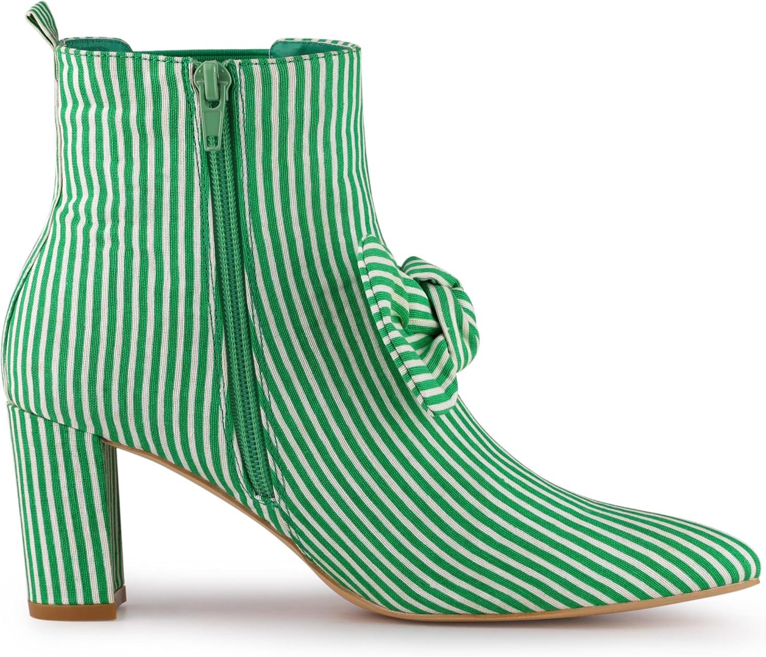 imageAllegra K Womens Pointed Toe Zip Striped Chunky Heels Ankle BootsGreen