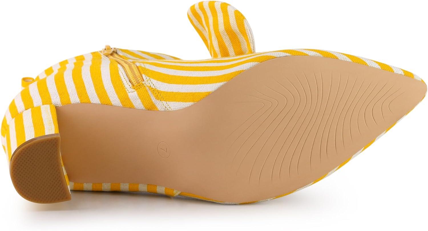 imageAllegra K Womens Pointed Toe Zip Striped Chunky Heels Ankle BootsYellow