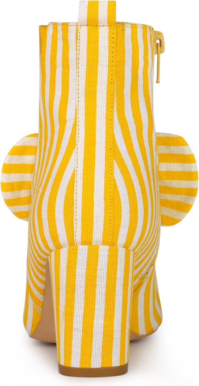 imageAllegra K Womens Pointed Toe Zip Striped Chunky Heels Ankle BootsYellow