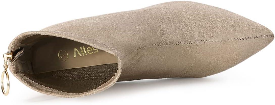 imageAllegra K Womens Pointed Toe Zipper Chunky Heels Ankle BootsBeige