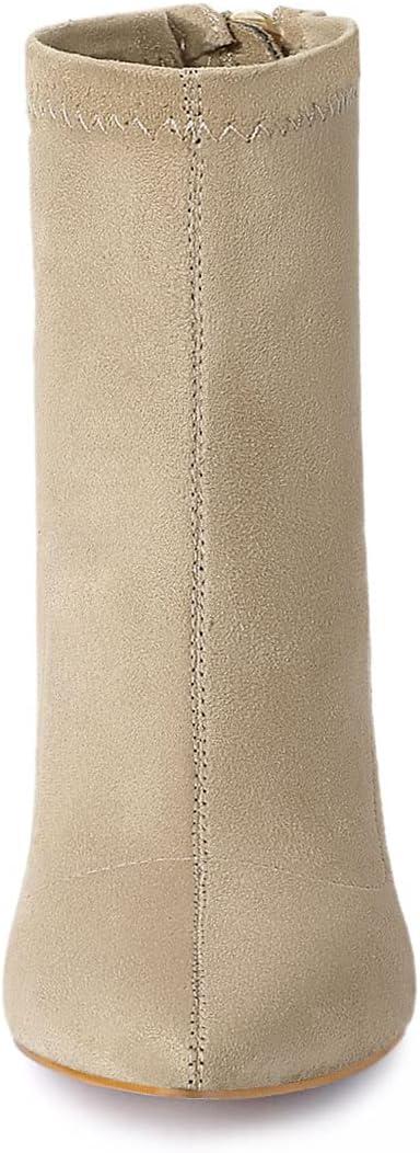 imageAllegra K Womens Pointed Toe Zipper Chunky Heels Ankle BootsBeige