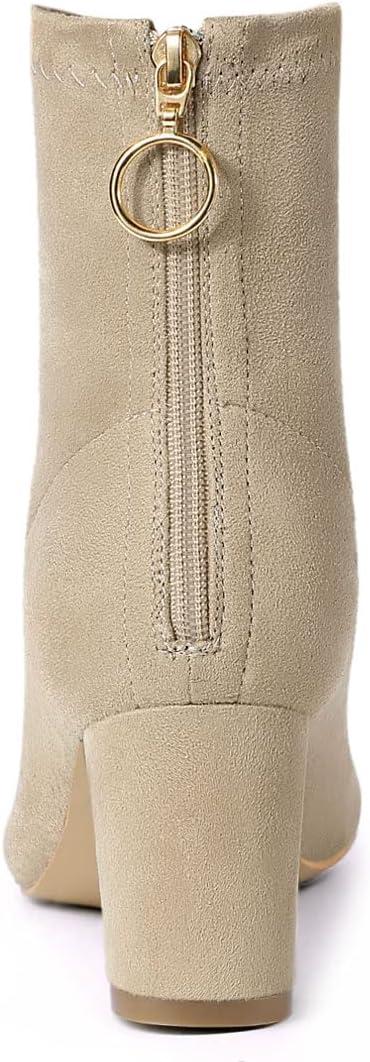 imageAllegra K Womens Pointed Toe Zipper Chunky Heels Ankle BootsBeige