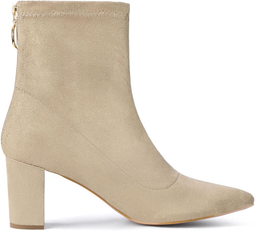 imageAllegra K Womens Pointed Toe Zipper Chunky Heels Ankle BootsBeige