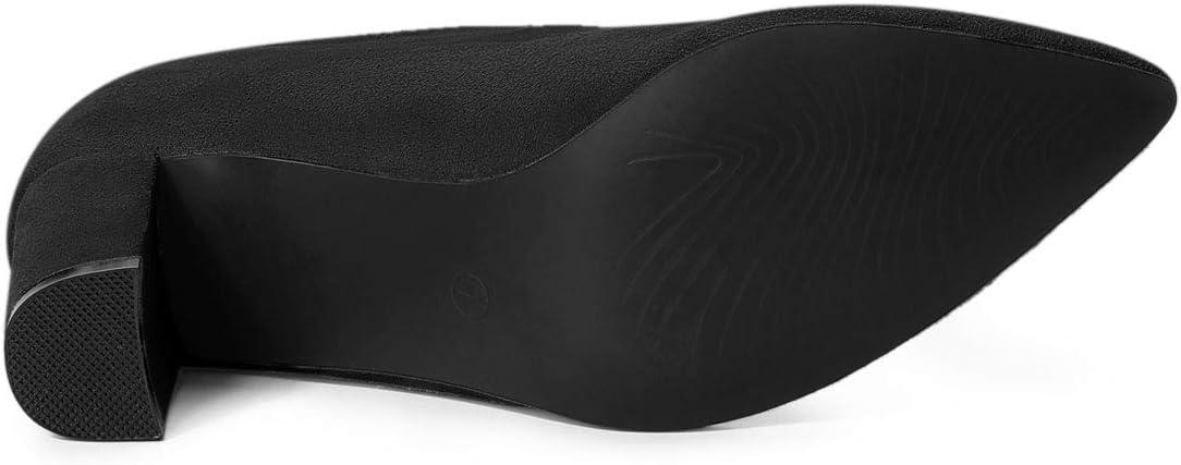 imageAllegra K Womens Pointed Toe Zipper Chunky Heels Ankle BootsBlack