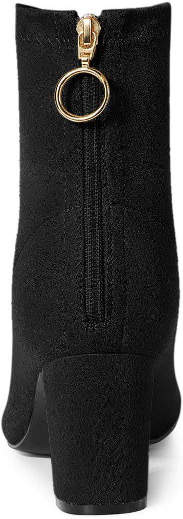 imageAllegra K Womens Pointed Toe Zipper Chunky Heels Ankle BootsBlack
