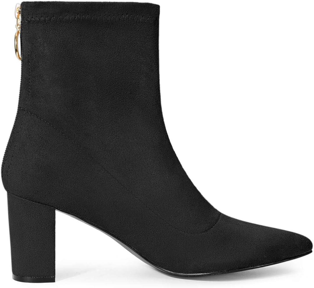 imageAllegra K Womens Pointed Toe Zipper Chunky Heels Ankle BootsBlack