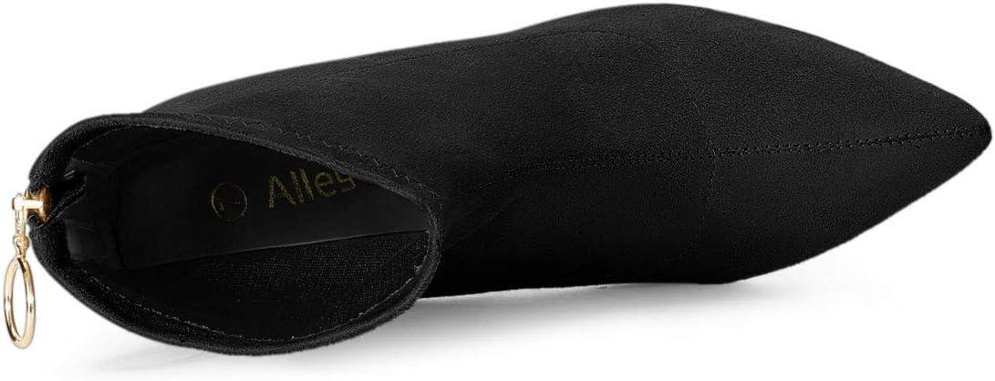 imageAllegra K Womens Pointed Toe Zipper Chunky Heels Ankle BootsBlack