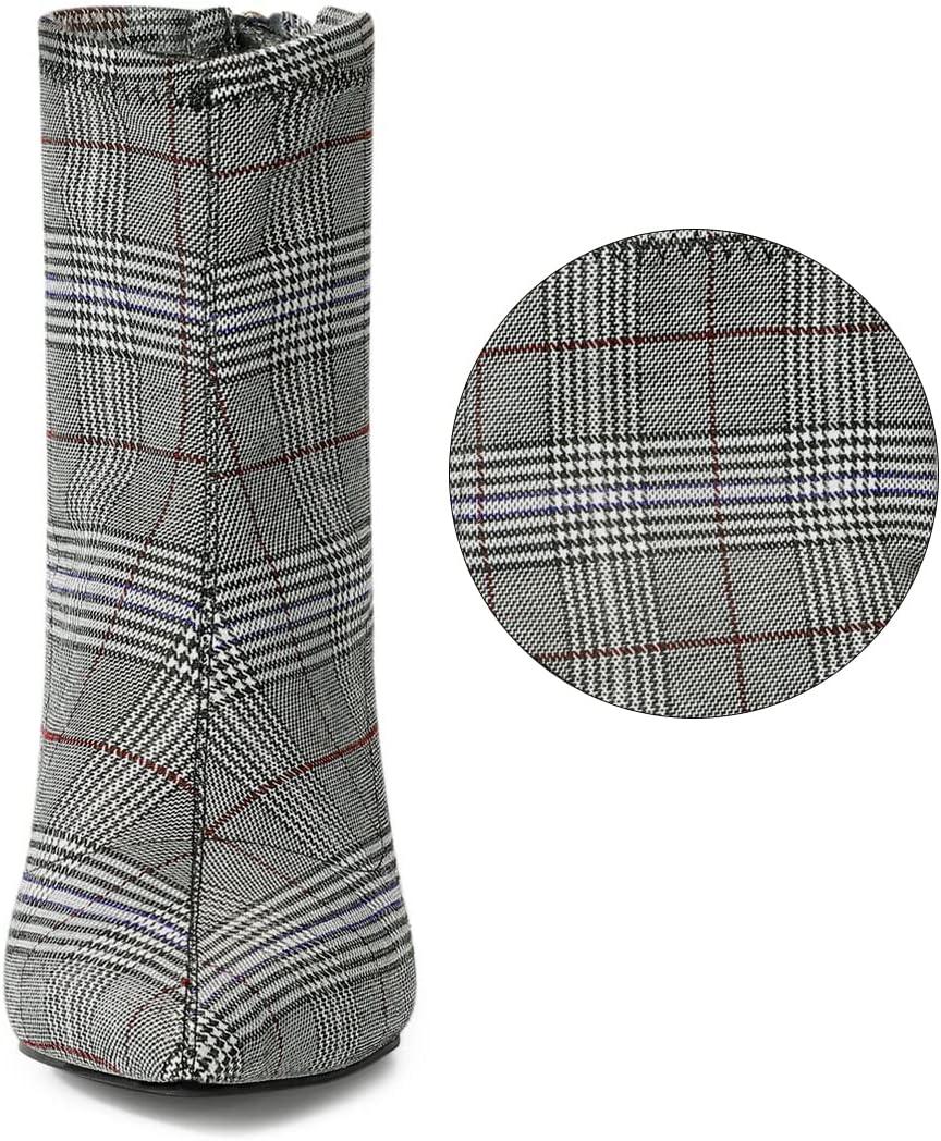 imageAllegra K Womens Pointed Toe Zipper Chunky Heels Ankle BootsBlack White