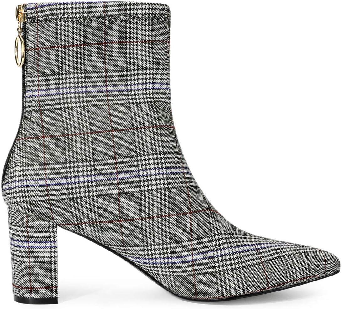 imageAllegra K Womens Pointed Toe Zipper Chunky Heels Ankle BootsBlack White