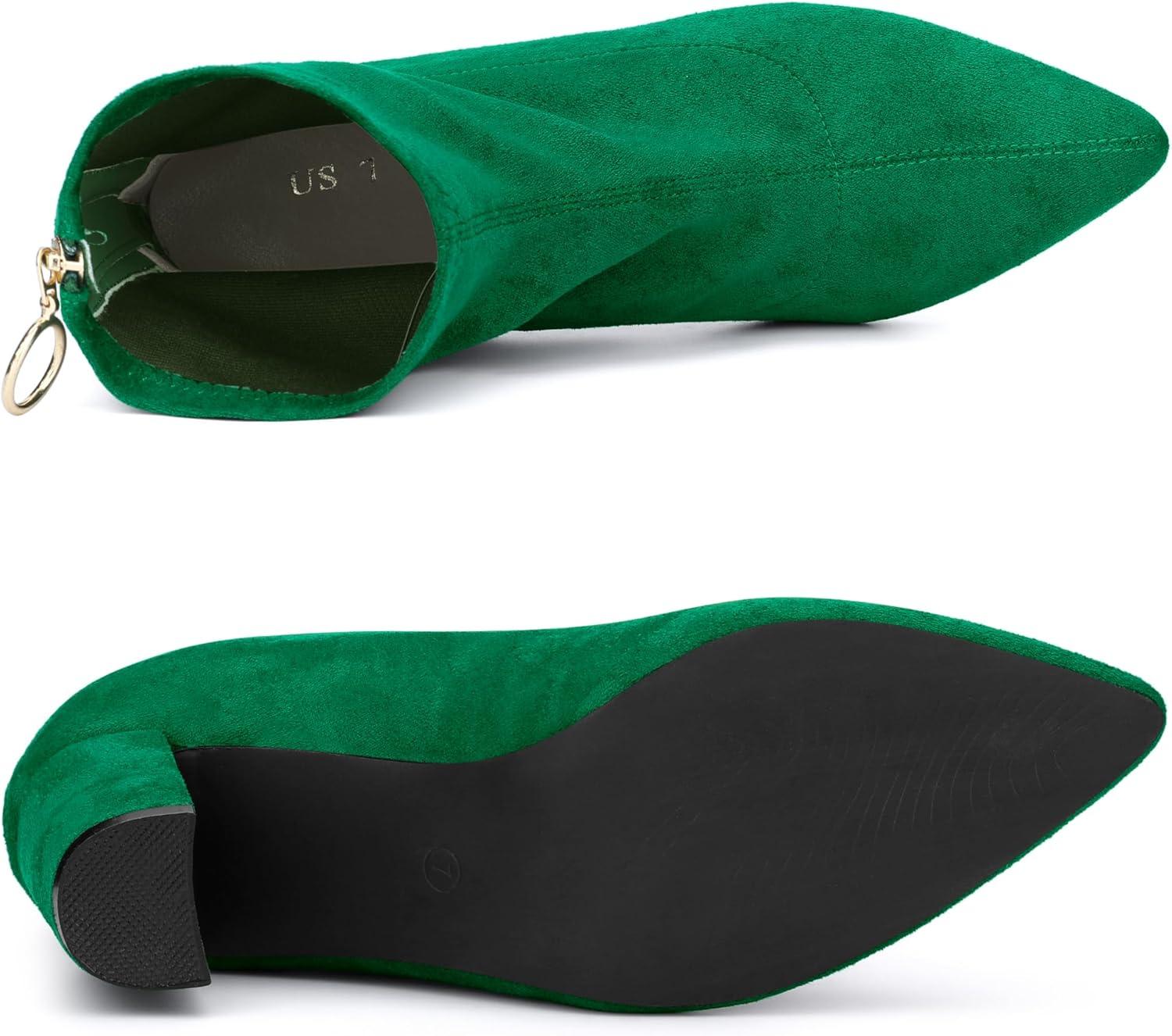 imageAllegra K Womens Pointed Toe Zipper Chunky Heels Ankle BootsEmerald Green