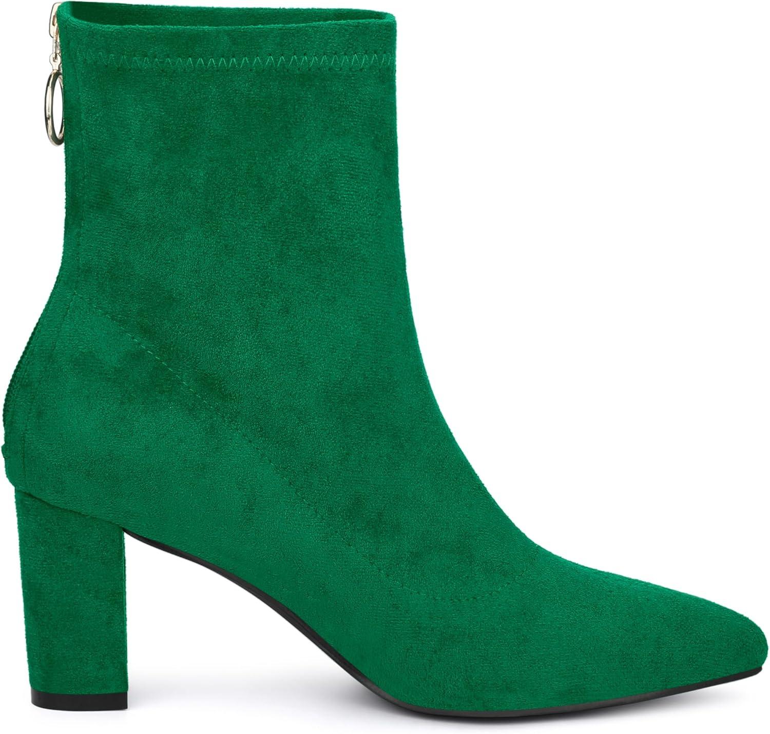 imageAllegra K Womens Pointed Toe Zipper Chunky Heels Ankle BootsEmerald Green