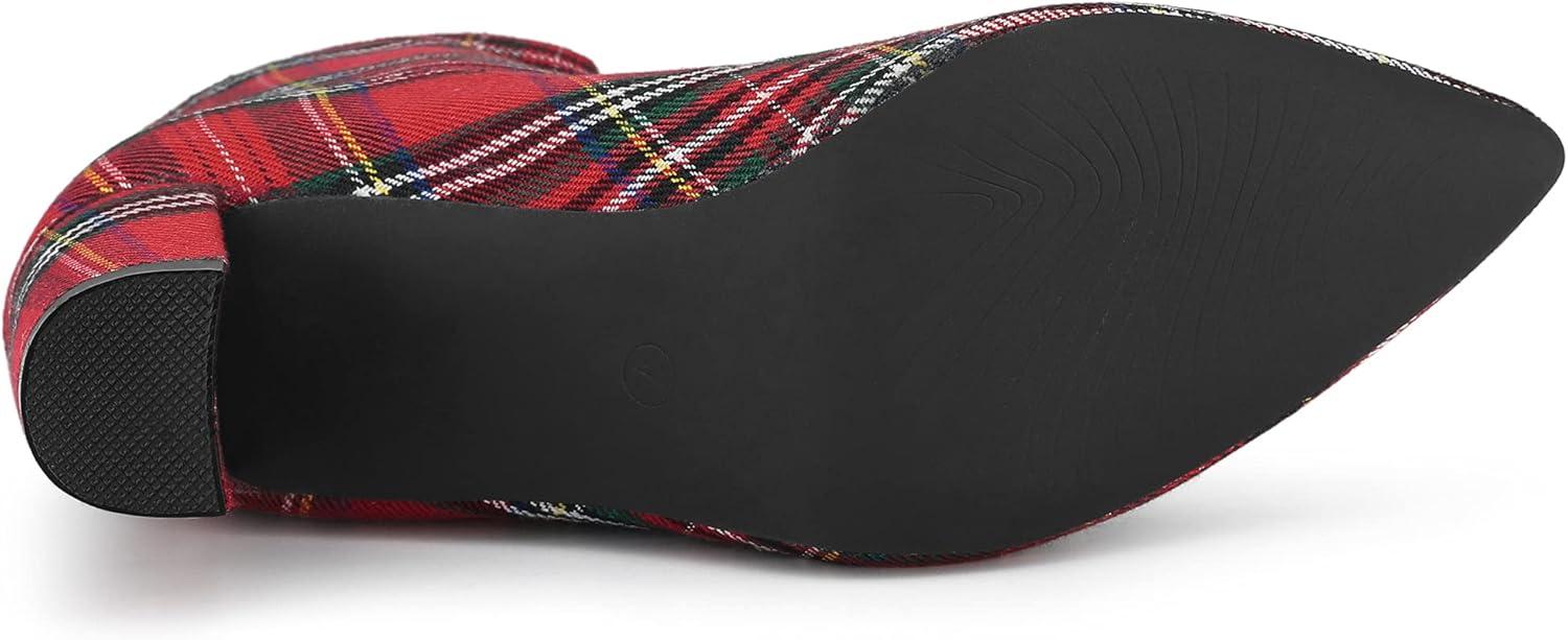 imageAllegra K Womens Pointed Toe Zipper Chunky Heels Ankle BootsRed Houndstooth