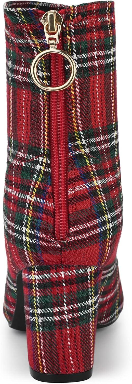 imageAllegra K Womens Pointed Toe Zipper Chunky Heels Ankle BootsRed Houndstooth