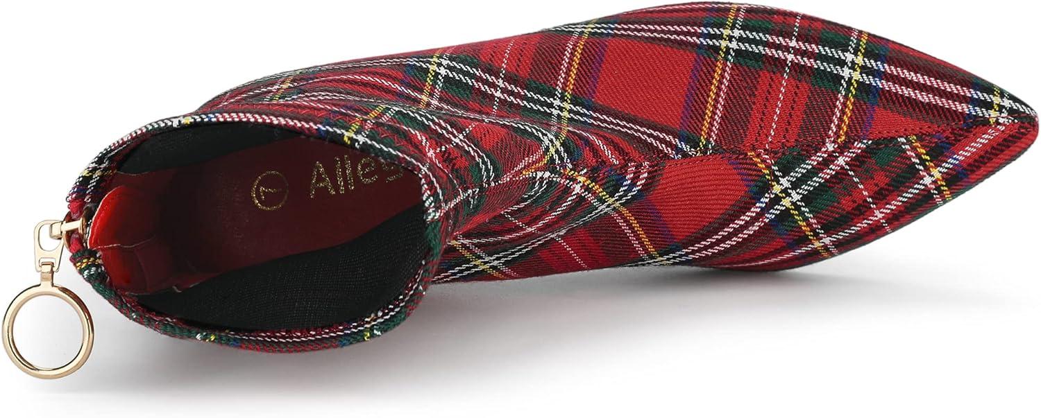 imageAllegra K Womens Pointed Toe Zipper Chunky Heels Ankle BootsRed Houndstooth